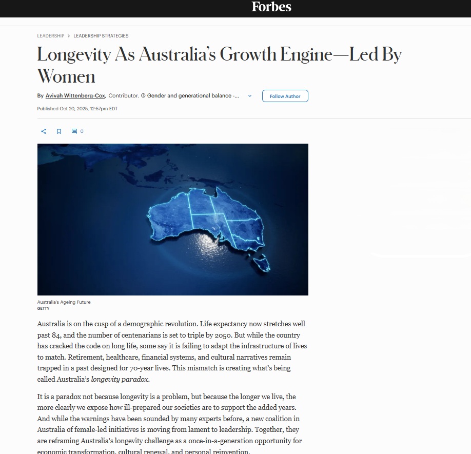 PrimeLife Partners featured in Forbes — Longevity As Australia's Growth Engine, Led By Women